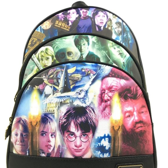 Loungefly Harry Potter Trilogy Triple Zip Pocket Mini Backpack Black Multicolor main image 10